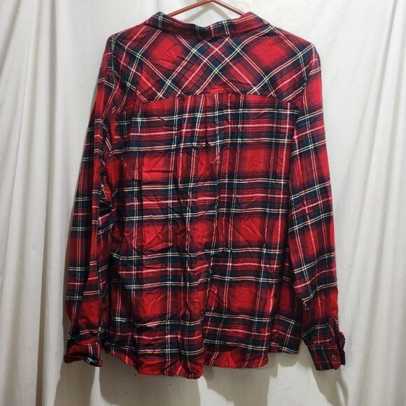 Maurices Red Green Plaid Button Front Chest Pockets L/S Top Plus Size 3 3X New - Picture 5 of 5